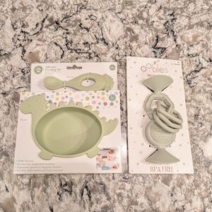 Little Me Silicone Dinosaur Feeding Set and Silicon Toy- Light Green